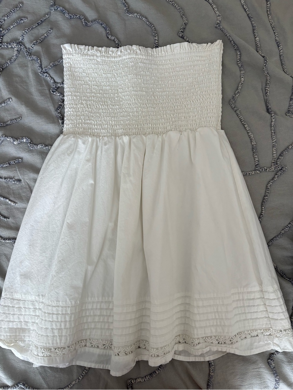 American Eagle White Strapless Smocked Dress